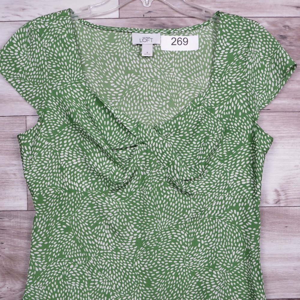 LOFT* Ann Taylor Women's Sleeveless V-Neck Front Knot Blouse Size‎ 8 Green/White